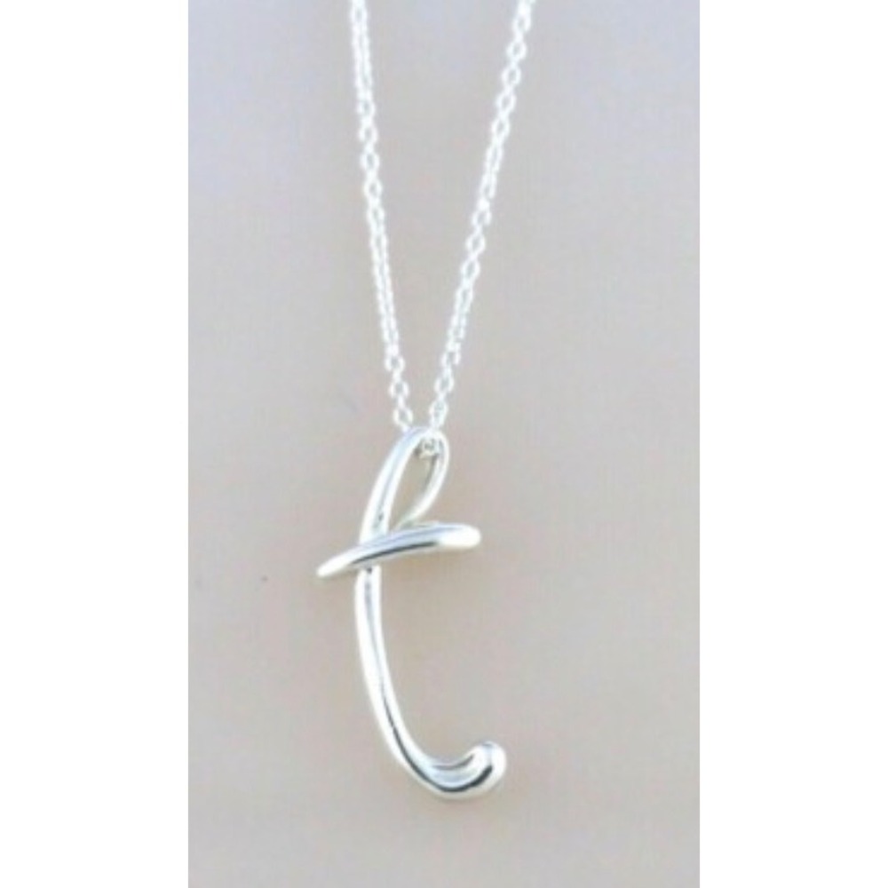 Tiffany & Co Alphabet T Initial Letter Pendant Necklace Peretti Silver 16"